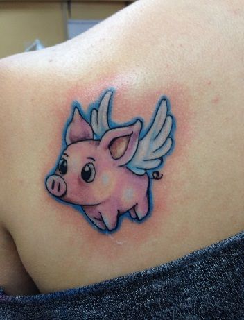 Top 9 Funny & Rough Look Pig Tattoos With Images Piggy Tattoo, Flying Pig Tattoo, Pig Tattoos, Pig Tattoo, Petit Tattoo, Dibujos Tattoo, Pigs Fly, Wicked Tattoos, Pig Art