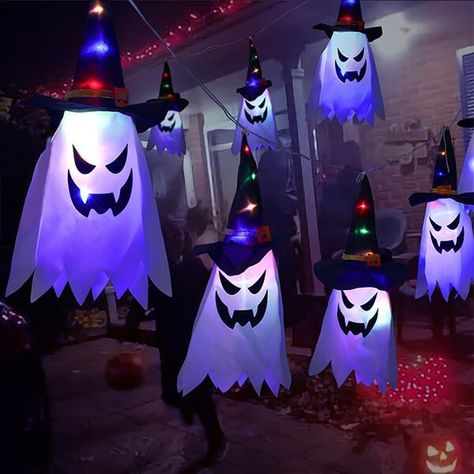 Ghost Hat, Halloween Led Lights, Halloween String Lights, Halloween Party Dress, Halloween Fest, Hanging Ghosts, Ghost Lights, Ghost Light, Pumpkin Lights