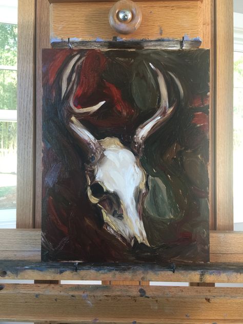 Dark Paint Aesthetic, Painting On Animal Skulls, Oddity Painting, Canvas Painting Ideas Dark, Gothic Painting Ideas On Canvas, Animal Skull Painting, Emo Painting, Deer Skull Painting, Board Painting Ideas