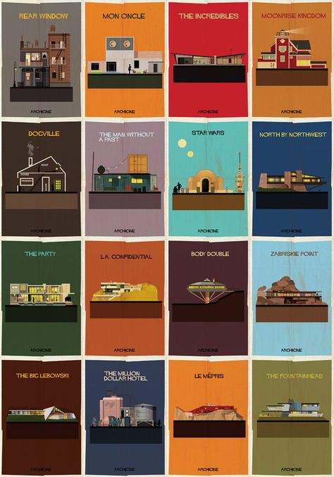 Movie poster series based on the iconic houses shown in each film (by Federico Babina) Movie Architecture, Iconic Houses, Federico Babina, Sarah Sadeq Architects, Famous Artworks, Architect Student, House Poster, Architect Logo, Architecture Collage