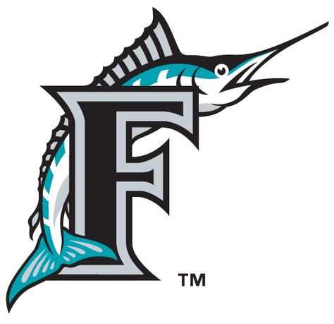 Florida Marlins Alternate Logo (1993) - Marlin leaping over black F with silver & black outlines Florida Tattoos, Marlins Baseball, Mlb Wallpaper, Baseball Teams Logo, Sports Logo Inspiration, Mlb Team Logos, Miami Dolphins Football, Florida Marlins, Cap Logo