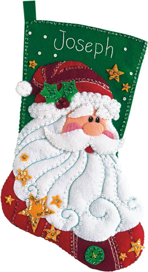 Sequined Santa Stocking Felt Stocking Kit, Christmas Stocking Kits, Quilted Christmas Stockings, Felt Christmas Stockings, Felt Stocking, Santa Stocking, Applique Kit, Xmas Stockings, Christmas Stockings Personalized