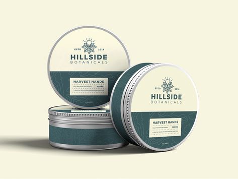 Hillside Botanicals Packaging on Behance Round Label Design Stickers, Lavender Business, Tin Packaging, Cosmetics Packaging, Minimal Packaging, Jar Packaging, Sticker Label, Turmeric Root, Packaging Labels Design