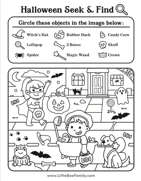 Halloween Seek and Find Halloween Coloring And Activity Pages, Fall Seek And Find Worksheet, Kids Coloring Pages Halloween, Halloween Therapy Worksheet, Halloween Activity Pages For Kids, Halloween Activities Worksheets, Halloween Find The Difference, 2nd Grade Halloween Worksheets, Kindergarten Halloween Worksheets Free