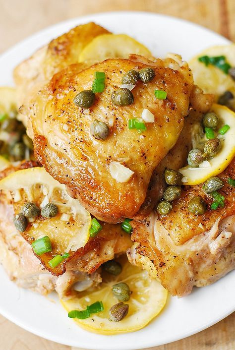 Oven Baked Chicken Piccata Oven Chicken Piccata, Chicken Piccata In Oven, Chicken Piccata Baked, Oven Baked Chicken Piccata, Lemon Picada Chicken, Chicken Thigh Piccata, Baked Chicken Piccata Recipe, Baked Lemon Chicken Thighs, Baked Chicken Piccata