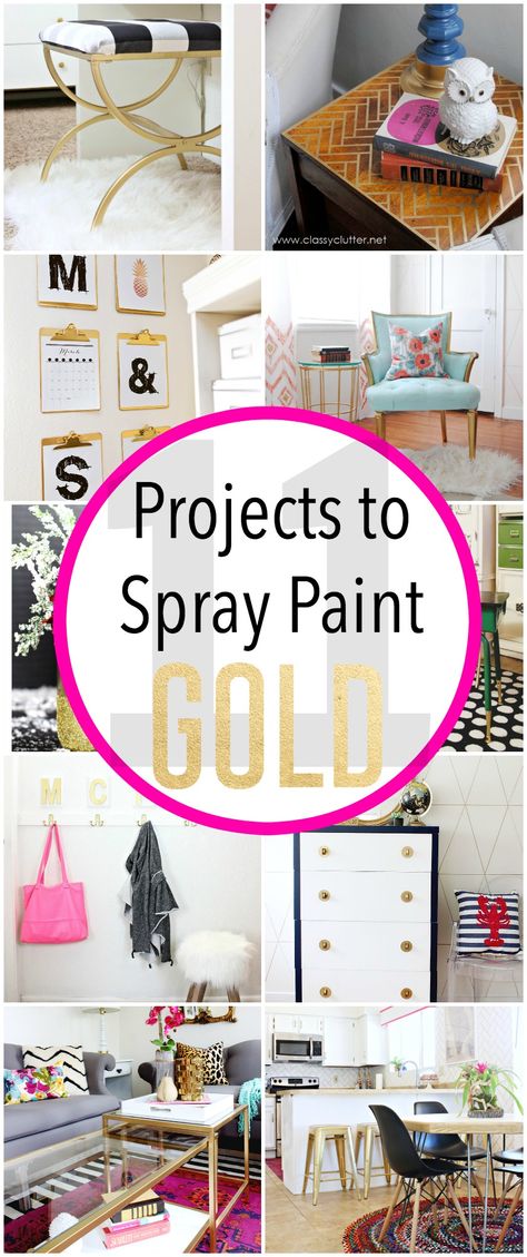 Fabulous projects to spray paint gold! LOVE THESE!!! Click the picture to view the projects! Sequin Wall, Diy Blanket Ladder, Wood Wall Art Diy, Diy Headboards, Gold Spray Paint, Gold Spray, Air Bnb, Shabby Chic Bedrooms, Kitchens And Bedrooms