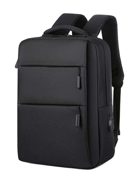 Black    Oxford Plain Laptop Backpack Embellished   Men Bags Metal Tool Box, Laptop Backpack Mens, Man Pad, Small Laptop, Black Oxfords, Metal Tools, Laptop Bags, Men's Backpack, Laptop Backpack