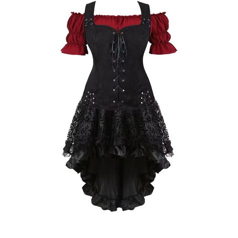 Late 1800s Western Fashion, Women’s Knight Costume, Boho Pirate Style, Pirates Female Outfits, Pretty Vampire Costume, Pirate Formal Wear, Vampire Pirate Costume, Female Pirate Costume Ideas, Dark Red Corset Dress