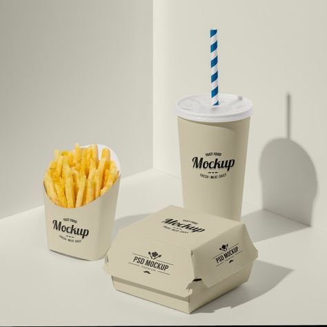 Fast Food Branding, Fries Packaging, Branding Mockups Free, Cosmetic Branding, Fast Food Logos, Balanced Eating, Food Mockup, Free Packaging Mockup, Bottle Design Packaging