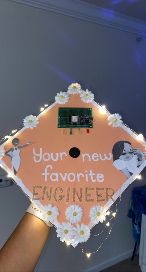 Cap Decoration Graduation Engineering, Electrician Graduation Cap, Architect Graduation Cap Ideas, Electrical Engineering Graduation Cap, Biomedical Engineering Graduation Cap, Graduation Cap Designs Computer Science, Graduation Cap Designs Engineering, Engineering Graduation Pictures, Engineer Graduation Pictures