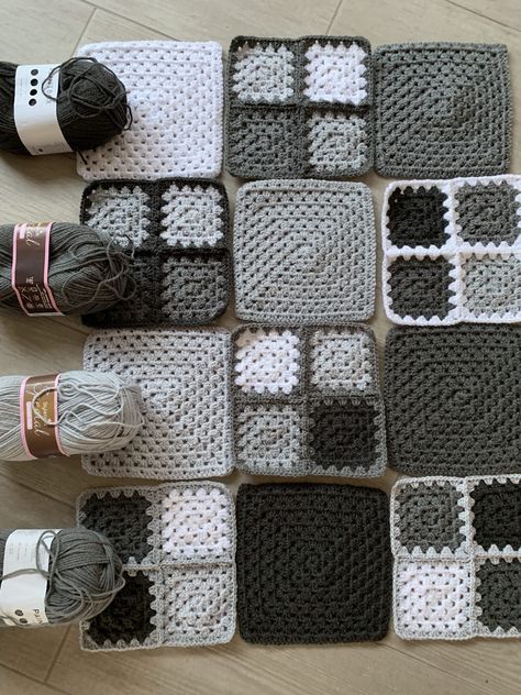 Crochet Blankets With Squares, Granny Square Blanket Black And White, Crochet Patch Work Blanket, Granny Square Blanket For Men, Masculine Granny Squares, Masculine Granny Square Crochet, Crochet Mens Blanket, Baby Boy Granny Square Blanket, Dark Crochet Blanket