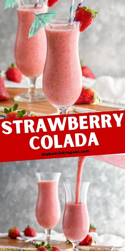 Strawberry Rum Drinks, Frozen Alcoholic Drinks Recipes, Frozen Mixed Drinks, Shake Drink, Coconut Rum Drinks, Strawberry Colada, Frozen Drinks Alcohol, Rum Drinks Recipes, Blender Drinks