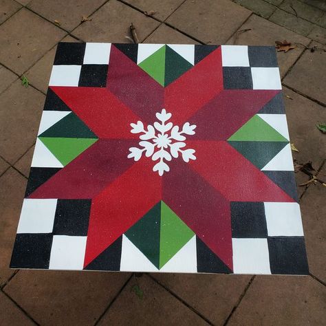 Barn Quilt Addicts | My...just finished...winter barn quilt ❤️ | Facebook Bee Barn Quilt Patterns, Winter Barn Quilt Patterns, Christmas Barn Quilt Patterns, Free Barn Quilt Patterns Templates, Barn Quilt Patterns Templates Easy, Christmas Barn Quilts, Free Barn Quilt Patterns, Diy Barn Quilt, Quilt Boards