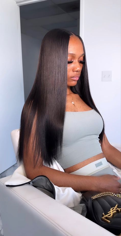 Sew In Straight, Sew In Straight Hair, Long Weaves, Weave Ponytail Hairstyles, Hair Extensions For Short Hair, Middle Part Hairstyles, Straight Weave Hairstyles, Sew In Hairstyles, Quick Weave Hairstyles