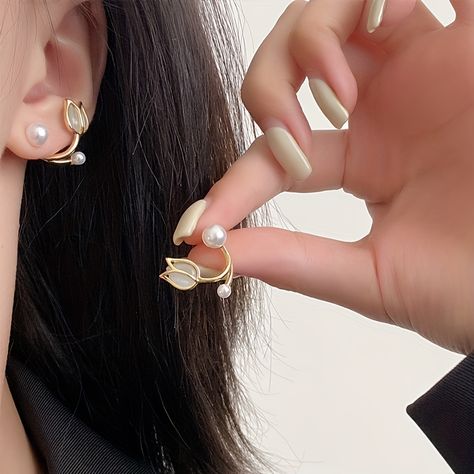 Faster shipping. Better service Sweet Earrings, Womens Earrings Studs, Faux Pearl Earrings, Girl Jewelry, Stud Earrings For Women, Pearl Charms, Vintage Pearls, Flower Earrings Studs, Flower Studs