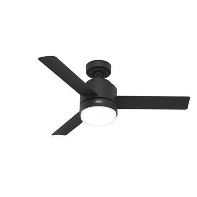 The Gilmour outdoor ceiling fan features a simple design and clean lines to complement your casual, modern covered porches and patios. The lighter finishes add a bright, clean look while the darker finishes add a bold one. Use this fan indoors too! This small ceiling fan fits close to the ceiling to provide optimal performance in rooms with low ceilings without sacrificing style or head room. Finish: Matte Black | Hunter Fan Hunter 44 Inch 3 - Blade Gilmour Damp Rated Ceiling Fan w / LED Light K Cieling Fans, Small Ceiling Fan, Covered Porches, Black Hunter, Low Ceilings, Black Ceiling Fan, Hunter Fan, Outdoor Ceiling, Ceiling Fan With Remote