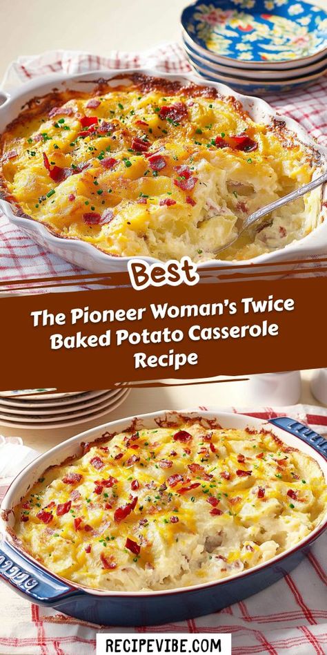 Looking for a crowd-pleasing side dish for your Christmas dinner? The Pioneer Woman’s Twice Baked Potato Casserole is creamy, cheesy, and full of flavor! This recipe is perfect for holiday gatherings. Save it now for your festive feast and impress your guests with this delicious twist on a classic favorite! Twice Baked Potato Casserole Recipe, Easy Twice Baked Potatoes, Twice Baked Potato Casserole, Twice Baked Potato, Twice Baked Potatoes Casserole, Baked Potato Casserole, Potatoe Casserole Recipes, Baked Casserole, Twice Baked