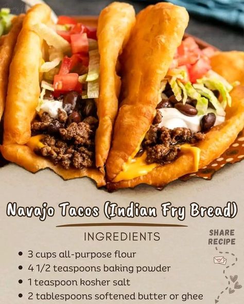 Paula Deen Recipes 🥘🍝 | Navajo Tacos with Indian Fry Bread | Facebook Native American Fry Bread Recipe, Native American Fry Bread, Fry Bread Tacos, Something Different For Dinner, Indian Fry Bread, Navajo Tacos, Indian Tacos, Fried Bread Recipe, Culinary Cooking