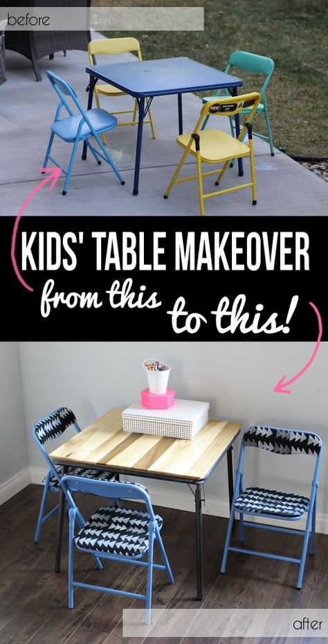 give an old vinyl covered kids table set new life with this makeover Paint Cupboards, Remodeling Furniture, Kids Folding Table, Modern Kids Table, Diy Kids Table, Kids Table Set, Diy Tables, Diy Kids Furniture, Diy Muebles Ideas