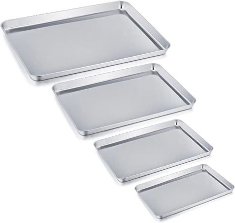 Baking Tray Set of 4, Stainless Steel Baking Sheet Pan Professional, Non Toxic & Healthy, Mirror Finish & Rust Free, Easy Clean & Dishwasher Safe : AmazonSmile: Home & Kitchen Pan Cookies, Baking Trays, Cookie Sheets, Cookie Tray, Baking Tray, Large Tray, Tray Set, Clean Dishwasher, Pan Set