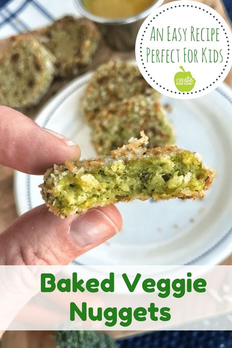 Healthy baked veggie nuggets are an easy way to get picky eaters eating more veggies!  Packed with broccoli, carrots, cheese, breadcrumbs, and egg, these veggie bites come together quickly in your blender or food processor.  They are baked, not fried and no steaming is required for the veggies.  Simply toss them into the blender raw, and puree.  A fun recipe to make with kids today. #veggienuggets #funrecipe #cookingwithkids #pickyeaters Vegetarian Nuggets, Vegan Nuggets, Veggie Nuggets, Cook Vegetables, Veggie Bites, Baby Recipes, Nuggets Recipe, Veggie Burgers, Kids Menu