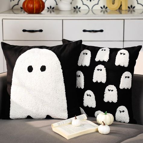 PRICES MAY VARY. Polyester, Cotton Quantity and Quality: each package includes 2 Halloween throw pillow covers, allows for consistent decor styling; Made of polyester and cotton, it exhibits a nice balance of softness and durability, breathable, textured, comfortable and serviceable Ghost Patterns: these Halloween pillow covers are designed with adorable ghost patterns with 2 tufting and loop processes, making the ghost more vivid and lovely; Boasting black and white color, they can specially be Halloween Couch Pillows, Jupiter Core, Square Couch, Halloween Pillows Covers, Pillow Covers Decorative, Holiday Throw Pillow, Halloween Pillow, Halloween Throw Pillow, Sofa Pillow Covers