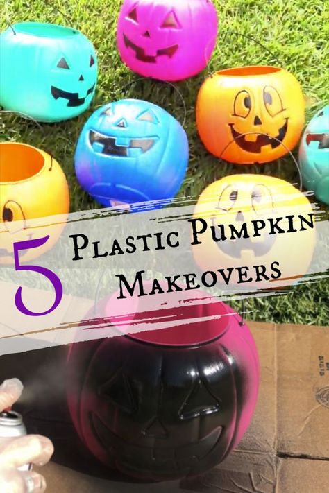 Plastic Pumpkin Bucket Crafts Diy, Plastic Pumpkin Crafts Diy, Pumpkin Pail Crafts, Plastic Pumpkins Makeover, Pumpkin Bucket Crafts, Pumpkin Crafts Diy, Plastic Pumpkins Crafts, Halloween Diy Pumpkin, Diy Pumpkin Crafts