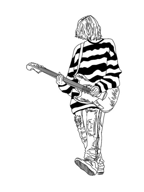 Nirvana Coloring Pages, Rock Band Coloring Pages, Kurt Cobain Art Drawing, Nirvana Illustration, Rock And Roll Illustration, Nirvana Sketch, Nirvana Tattoo Ideas, Kurt Cobain Sketch, 80s Sketch