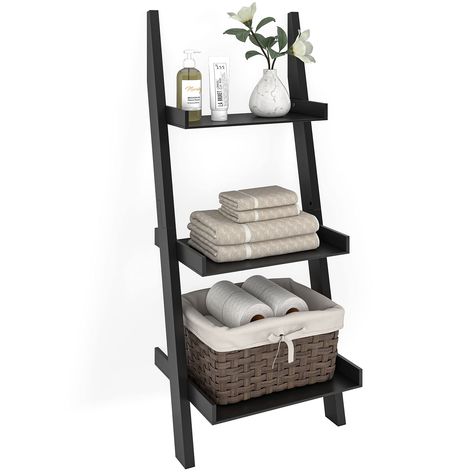 PRICES MAY VARY. FUNCTIONAL: Organize and declutter using our leaning bookshelf. Use it as a storage rack in the kitchen, in the living room as a bookshelf, or as bathroom towel storage MODERN STYLE: We combine form and function with our sleek ladder shelf bookcase. With spacious shelves and a leaning ladder design, this tier shelf brings an elegant look to any room SPACE SAVING: Our organizer ladder has a space saving design and can be used even in the tiniest areas. 42.5" height leaves ample w Small Ladder Shelf, Bookshelf Stand, Black Ladder Shelf, Bathroom Ladder Shelf, Small Book Shelf, Bookshelf For Small Spaces, Minimalist Bookshelf, Bedroom Throw Blanket, Leaning Ladder Shelf