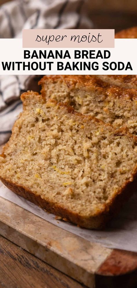 This easy banana bread without baking soda relies on baking powder for its light, fluffy, and tender texture. It's moist, flavorful, and the best way to use up overripe, brown bananas on your counter. With no special equipment required, this is a great banana bread recipe for beginner bakers! Banana Bread Recipe Without Baking Powder, Easy Banana Bread Recipe Without Baking Soda, Banana Bread No Baking Powder, Banana Bread Recipe Without Baking Soda Or Baking Powder, No Baking Soda Banana Bread, Banana Bread Without Baking Powder, Banana Bread With Baking Powder, Banana Bread Recipe With Baking Powder, Light Banana Bread Recipe