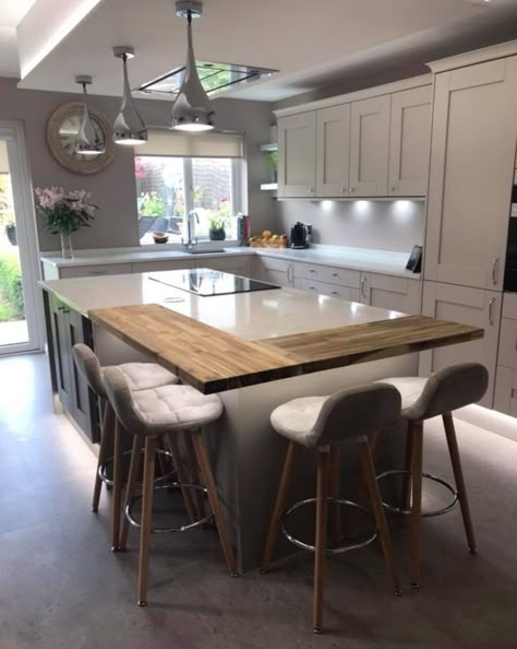 Combined Dining And Kitchen, Kitchen One Wall With Island, Square Kitchen With Island, Kitchen Island With Table Extension, Kitchen Island And Table Combo, Kitchen Island Table Combo, Rustic Charm Decor, Breakfast Bar Kitchen Island, Cabinet Color Ideas