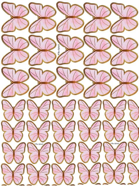 Butterfly Topper Printable Free, Pink Butterfly Printable Cake Topper, Topper Kupu Kupu Pink Gold, Topper Kupu Kupu Pink, Butterfly Toppers Printable, Butterfly Cake Topper Printable, Topper Kupu Kupu, Pink Butterfly Printable, Gold Butterfly Cake