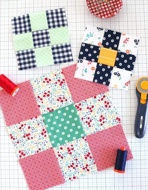 Nine Patch Quilt Blocks + Quilt Tutorials - Diary of a Quilter - a quilt blog Nine Patch Quilt Blocks, Beginner Quilts, Diary Of A Quilter, Churn Dash Quilt, Baby Quilt Tutorials, Irish Chain Quilt, 9 Patch Quilt, Beginner Quilt, Nine Patch Quilt