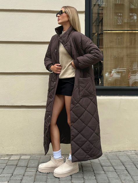 Women's Winter Cloth Coat, Thickened And Warm To Protect Against Minus 10 Degrees Celsius Winter Coat, Extra Long Turtleneck Casual Coat, Quilted Bread Coat, Autumn Maillard Color Series, Brown, Chestnut Color Large Pocket Street Plush Warm Jacket, Daily Casual, Warmth In Winter, Women's Jackets Coffee Brown Casual  Long Sleeve Woven Fabric Plaid,Plain Quilted Non-Stretch  Women Clothing, size features are:Bust: ,Length: ,Sleeve Length: Color Castaño, Cloth Coat, Winter Coat Dress, Coat Autumn, Chestnut Color, Oversize Women, Long Sleeve Casual Dress, Women's Jackets, Midi Skirts