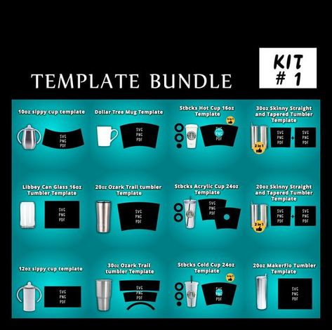 Templates Bundle Kit #1 Tumbler Template Svg Skinny Tumbler Wrap Template Sublimation for Silhouette and Cricut Tumbler Template Bundle SVG Decal Sizing For Tumblers, Cricut Tumbler, Tumbler Wrap Template, Cricut Projects Easy, Diy Stencils, Cricut Supplies, Cricut Baby, Star Template, Acrylic Cups