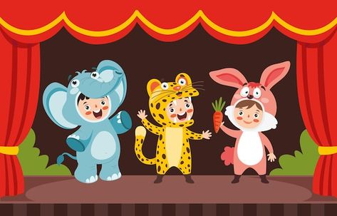 Teater Drama, Theater Scene, Drama For Kids, Animal Hand Puppets, Kids Stage, Black And White Doodle, Theatre Scene, Kids Theater, Cartoon Toys