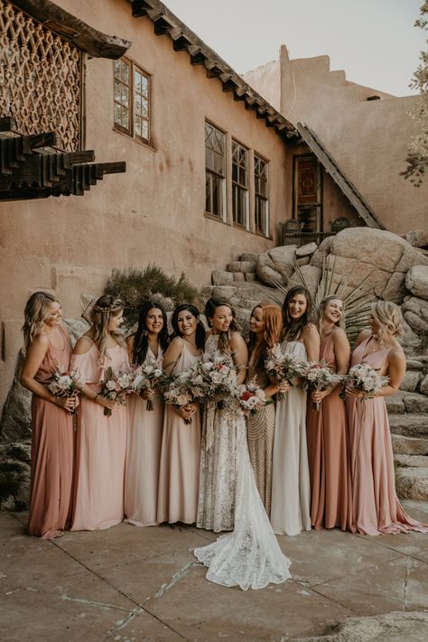 Summer Reception, Alyssa Marie, Joshua Tree Wedding, Joshua Tree California, Bohemian Wedding Inspiration, Pink Bridesmaid Dresses, Pink Gowns, Summer Weddings, Princess Wedding Dresses