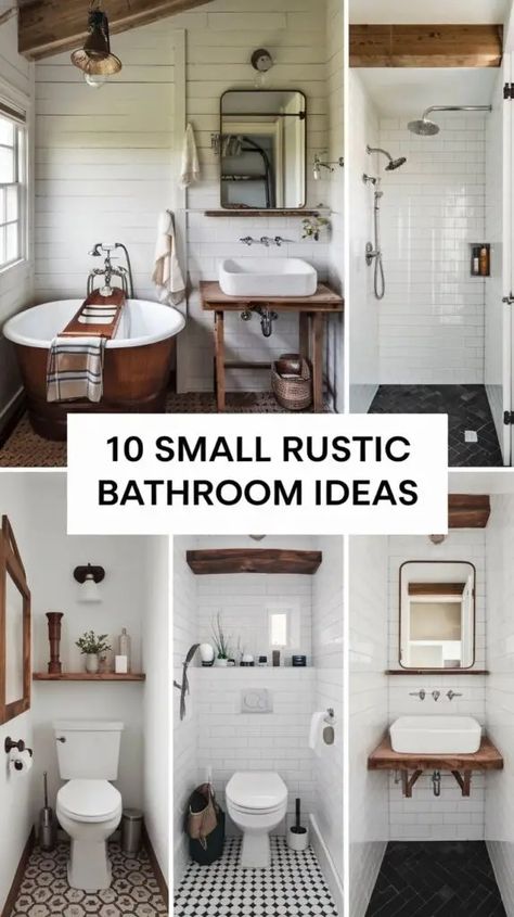 10 Budget-Friendly Small Rustic Bathroom Ideas to Try 11 Small Modern Country Bathroom, Bathroom Design Master, Small Primitive Bathroom Ideas, 7x4 Bathroom Design, Tiniest Bathroom, Small Rustic Bathroom Ideas Diy, Small Country Bathroom Ideas Farmhouse, Rustic Basement Bathroom, Cozy Rustic Bathroom