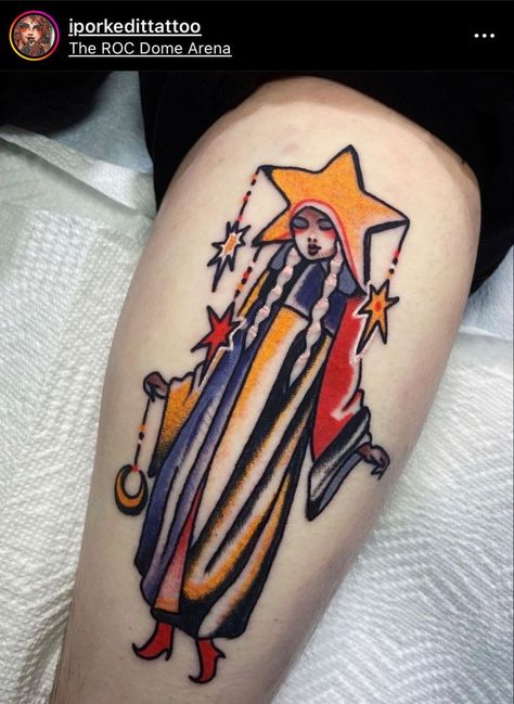 Wrist Tattoos Neo Traditional, American Trad Arm Tattoo, Orange Tattoo American Traditional, Clown Core Tattoos, Paranormal Tattoo Ideas, Clown Tattoo Cute, Eccentric Tattoos, Weirdcore Tattoo, Funky Tattoo Ideas