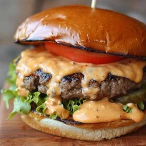 Ultimate Burger Sauce, Hamburger Sauce Recipes, Best Hamburger Sauce Recipe, Cheeseburger Sauce, Burger Dressing, Burger Sauces, Chicken Alfredo Bake Recipe, Burger Sauce Recipe, Burger Sides