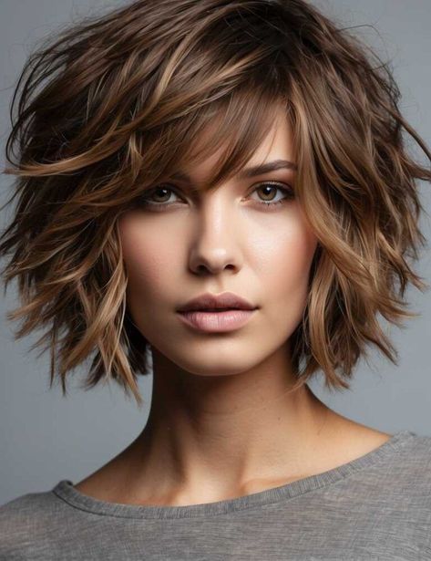 Modern Hairstyle Ideas Bob Pixie Cut for Round Face For Women Short Haircuts With Bangs And Layers Round Faces, Messy Bob Haircut, Blond Hairstyles, Hip Hair, Hottest Hairstyles, Future Hairstyles, Bob Pixie, Layered Haircuts For Medium Hair, Shaggy Bob