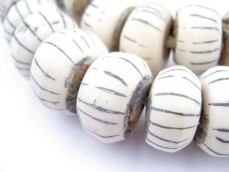 Carved White Bone Beads - Full Strand of Fair Trade Artisanal African Beads - The Bead Chest (Watermelon) Watermelon Carving, Cow Bones, Recycled Glass Bead, Carved Bone, Beads Online, Bone Beads, Bone Carving, African Beads, Trade Beads