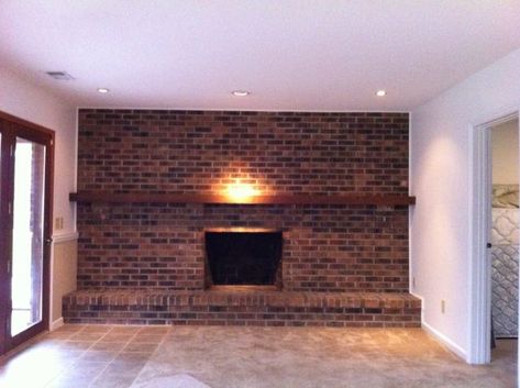 Update Brick Fireplace, Fireplace Facelift, Brick Fireplace Remodel, Mid Century Modern Fireplace, Diy Fireplace Mantle, Brick Fireplace Wall, We Bought A House, House Buying, Painted Brick Fireplace