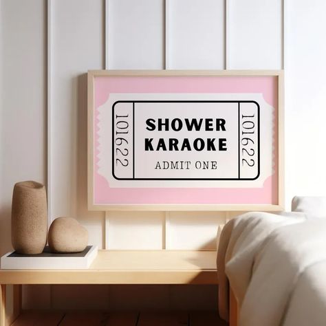 Shower Karaoke Ticket Print Bathroom, Shower Karaoke Light Pink, Bathroom Wall Art, Shower Karaoke Sign, Horizontal Trendy Cute Decor - Etsy Dusty Pink Bathroom, Karaoke Sign, Shower Karaoke, Funny Apartment Decor, Print Bathroom, Ticket Stub, Cute Decor, Pink Bathroom, Bathroom Humor