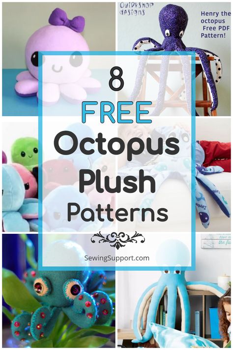 Free Octopus Sewing Pattern, Octopus Plushie Pattern, Octopus Quilt Ideas, Diy Octopus Plush, Octopus Toy Pattern, Stuffed Octopus Sewing Pattern Free, Stuffed Octopus Pattern Sewing, Octopus Pattern Sewing, Free Toy Sewing Patterns Templates