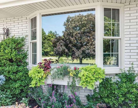 Picture Windows Exterior, Bay Window Ideas Exterior, Bay Window Replacement, Bay Window Exterior, Replacement Patio Doors, Window Planters, Bow Window, Door Replacement, Bay Windows