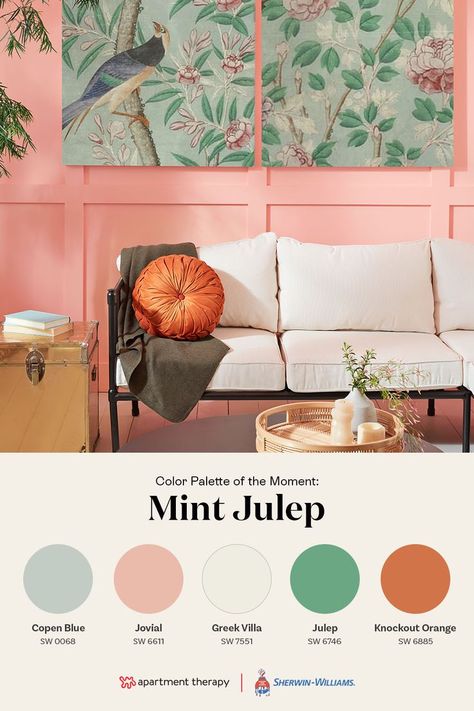 We created this color palette to breathe more positive energy and natural auras into your home. The pairs of cool and warm oranges and greens let you decide how vibrant or relaxed you want your space to feel, and with useful color solutions from @SherwinWilliams, getting these inviting colors into your home is super easy. See for yourself! #ad Nature Inspired Painting, Egg Shaped Chair, Inviting Colors, Greek Villas, Retro Room, Organic Decor, Green Retro, Paint Palette, Dream Decor