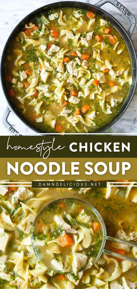 70 minutes · Serves 6-8 · Craving comfort food? This hearty soup recipe is a keeper! With the most flavorful stock that is jazzed up with fresh dill and freshly squeezed lemon juice, this classic chicken noodle soup will leave… Homestyle Chicken Noodle Soup, Classic Chicken Noodle Soup, College Recipes, College Cooking, Hearty Soup Recipes, Squeezed Lemon, Chicken Noodle Soup Homemade, Noodle Soup Recipes, Soup Recipes Chicken Noodle