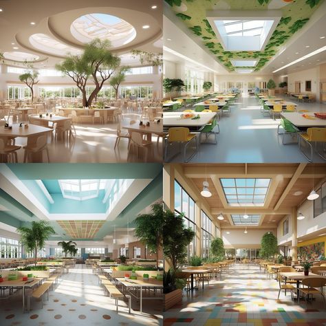 Modern Cafeteria School, Luxury Elementary School, High School Cafeteria Design, Fancy School Cafeteria, Boarding School Cafeteria, Cafeteria Design School, Modern School Cafeteria, School Canteen Design, School Cafeteria Design