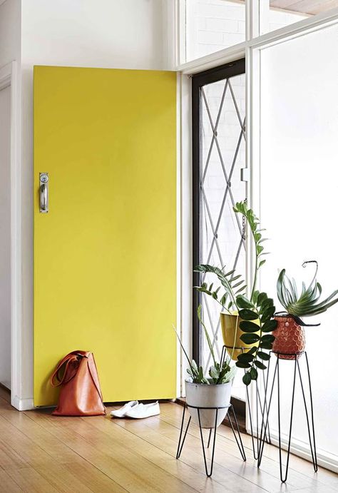 An untouched original with room to grow was the perfect blank canvas to showcase a Melbourne family’s passion for retro mid-century modern style. Weatherboard House, Yellow Door, Yellow Doors, Yellow Interior, Retro Mid Century Modern, Modern Backyard, Room Deco, Australian Homes, Retro Home Decor